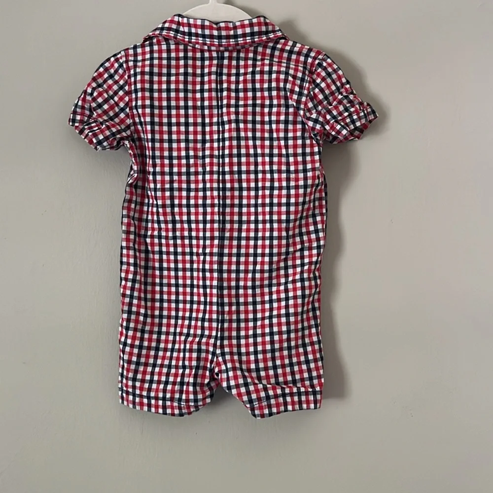 Old Navy Red and Blue Plaid Baby Romper 6-12M
